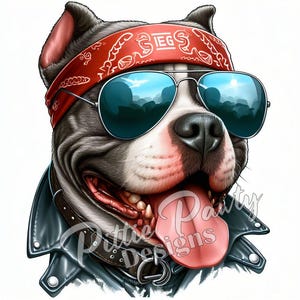 Pitbull PNG Digital Download - Biker Pitbull w/Bandana - Pit bull Bully Dog - PNG Printable Sublimation Design for Shirt and Decal Stickers