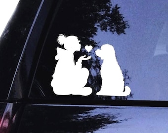 Goldendoodle Decal Sticker - Sitting Hoodie Lady Loves Her GoldenDoodle Golden Doodle - Kissing Hearts Dog Mom - Vinyl Car Window Decal