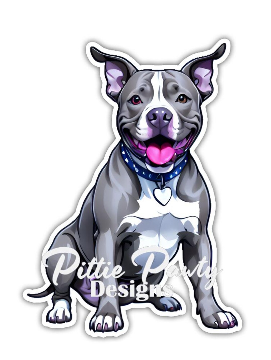 Pitbull Sticker - Happy Gray Pitbull Blue Nose Dog Decal Sticker ...