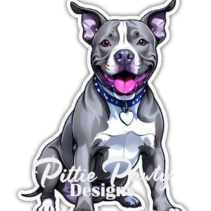 Pitbull Sticker - Happy Gray Pitbull Blue Nose Dog Decal Sticker - Vinyl Car Window Decal - Vibrant Colors Peel and Stick Sticker