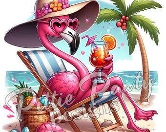 Flamingo PNG Digital Download - Flamingo Bird Beach Diva - PNG Sublimation Design for Shirt & Decal Stickers
