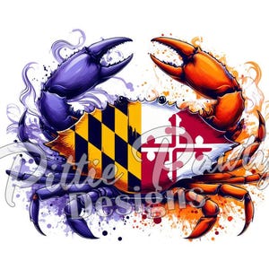 Crab PNG Digital Download - Purple and Orange Maryland Flag Crab Splatter  - PNG File Art Sublimation Design for Shirt and Decal Stickers