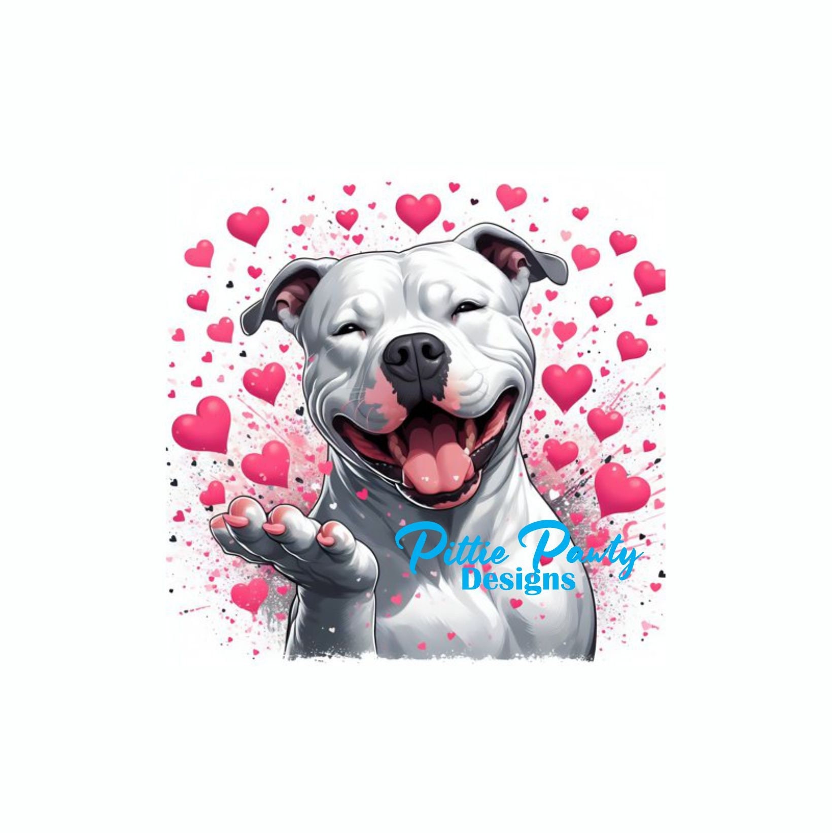 White Pitbull Throwing Heart Kisses - Pit bull Bully Design - Instant Download Digital PNG File Vivid Color Art Sublimation