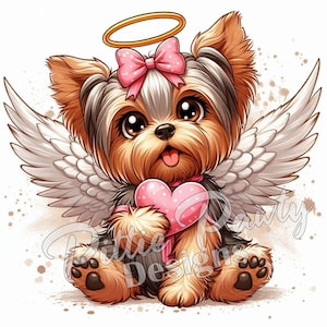 Angel Yorkie PNG digitaler Download - Yorkie Engel Hund mit Herz Splatter Yorkshire Terrier - PNG Sublimation für Shirt und Aufkleber