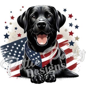 Lab PNG Digital Download - Patriotic Black Lab Dog American Flag  - PNG Labrador Retriever - Sublimation Design for Shirt and Decal Stickers