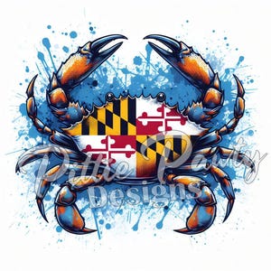 Blue Crab PNG Digital Download - Maryland Blue Crab Splatter - Maryland Flag - PNG File Art Sublimation Design for Shirt and Decal Stickers