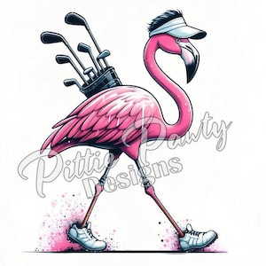 Flamingo PNG Digital Download - Flamingo Going Golfing - Flamingo Golfer Printable - PNG Sublimation Design for Shirt and Decal Stickers