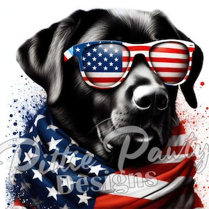 Lab PNG Digital Download - Patriotic Black Labrador Retriever - PNG Dog - American Flag Sublimation Design for Shirt and Decal Stickers