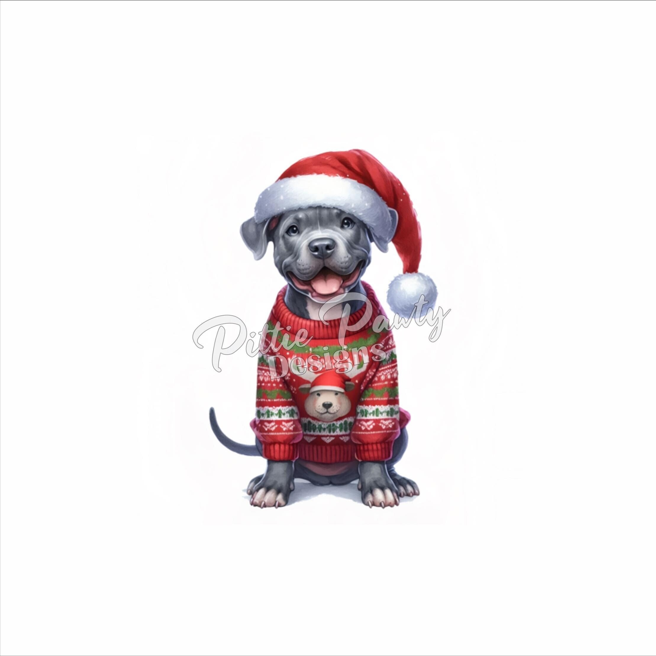 PNG Digital Download - Pitbull Santa Dog in Ugly Christmas Sweater Pit bull Bully - PNG Printable Sublimation for Shirt and Decal Stickers