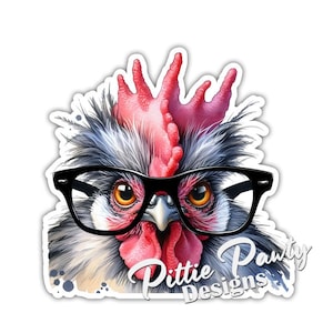 Chicken Sticker - Nerdie Watercolor Silkie Chicken Decal Sticker - Vinyl Car Window Decal Sticker Vibrant Colors - Peel and Stick Sticker