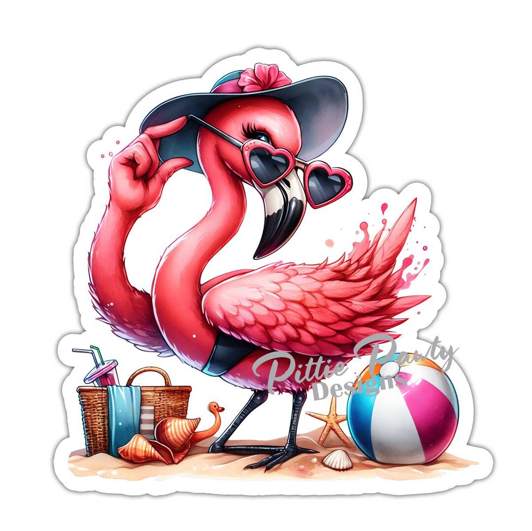 Flamingo Sticker - Beach Flamingo Beach Posing Decal Sticker - Vinyl ...