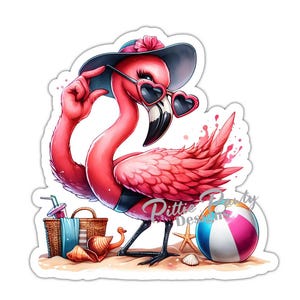 Flamingo Sticker - Beach Flamingo Beach Posing Decal Sticker - Vinyl Car Window Decal Sticker - Vibrant Colors - Peel and Stick Sticker