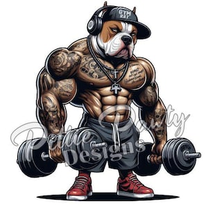 Pitbull PNG digitaler Download - Hip Hop Gym Ratte Pitbull Hund Pitbull tätowiert - PNG Kunst Sublimationsdesign für Shirt und Abziehbildaufkleber