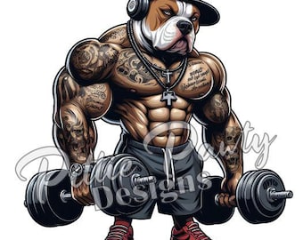 Pitbull PNG Digital Download - Hip Hop Gym Rat Pitbull Dog Pit bull Bully Tattooed - PNG Art Sublimation Design for Shirt and Decal Stickers