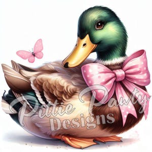 Mallard Duck PNG Digital Download - Sassy Mallard Duck w/Pink Coquette Bow Girl Hunter - PNG Sublimation Design for Shirt and Decal Stickers