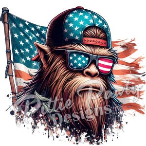 Sasquatch PNG Digital Download - Vintage American Flag Sasquatch Big Foot - PNG Sublimation Design for Shirt and Decal Stickers