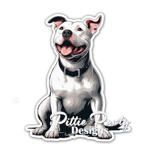 Pitbull Sticker - White Happy Pitbull Dog Decal Sticker - Vinyl Car Window Decal Sticker - Vibrant Colors - Peel and Stick Sticker