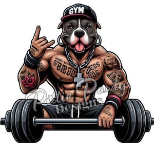Pitbull PNG Digital Download - Hip Hop Gym Pitbull Dog Pit bull Bully Tattooed - PNG Art Sublimation Design for Shirt and Decal Stickers