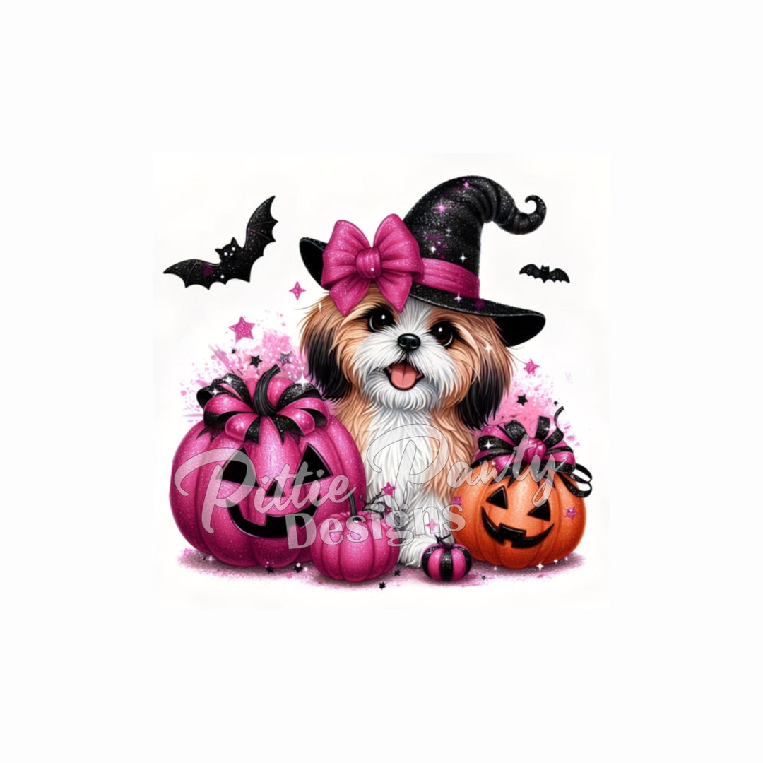 PNG Digital Download - Halloween Tan and White Shih Tzu Glitter Pumpkins - PNG Printable ...