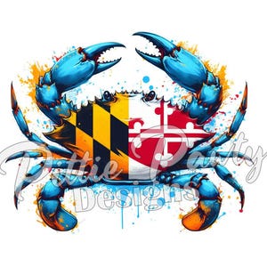 Blue Crab PNG Digital Download - Maryland Flag Crab Splatter - Maryland Flag - PNG File Art Sublimation Design for Shirt and Decal Stickers