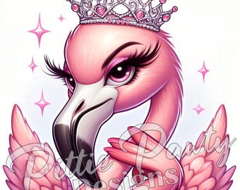 Flamingo PNG Digital Download - Sassy Pink Flamingo Bird Princess II - Watercolor PNG Sublimation Design for Shirt and Decal Stickers