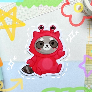 Crab Raccoon Sticker |  Kawaii Laptop Decal - Raccoon Die Cut Sticker - Hydroflask - Raccoon Lover