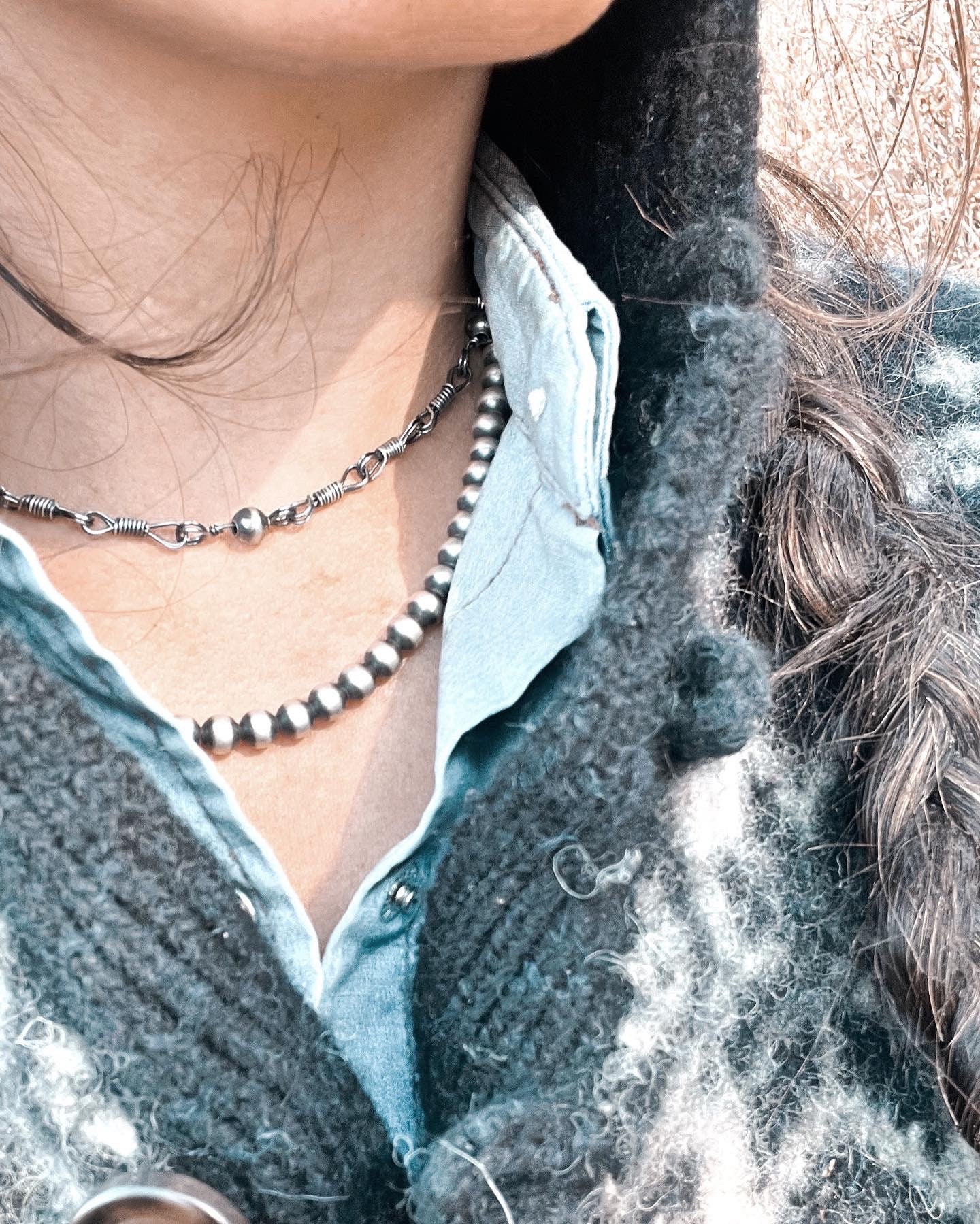 Rope Tough Rein Chain Navajo Pearl Necklace Sterling Silver / Navajo