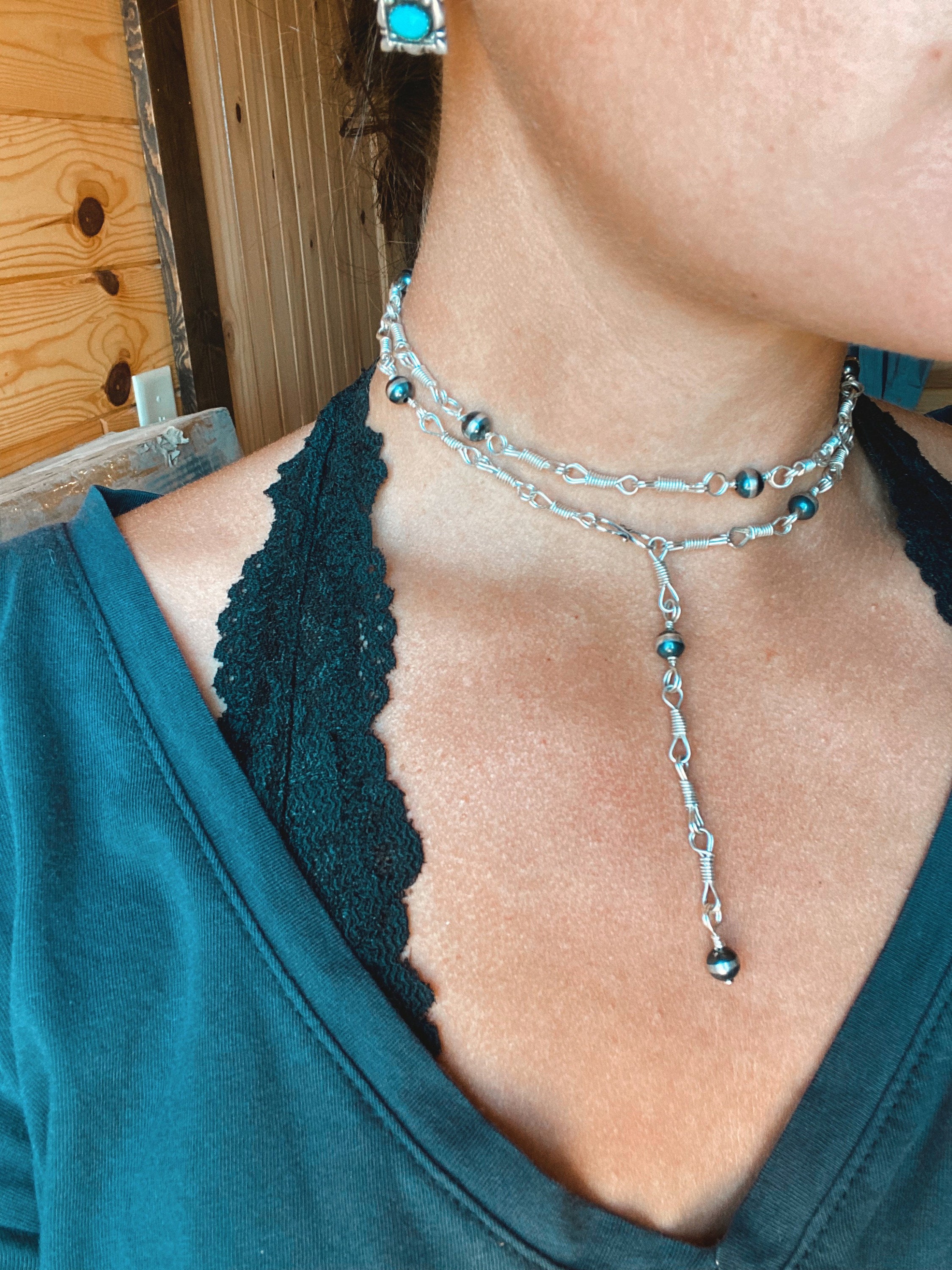 Rope Tough Rein Chain Navajo Pearl Necklace Sterling Silver / Navajo