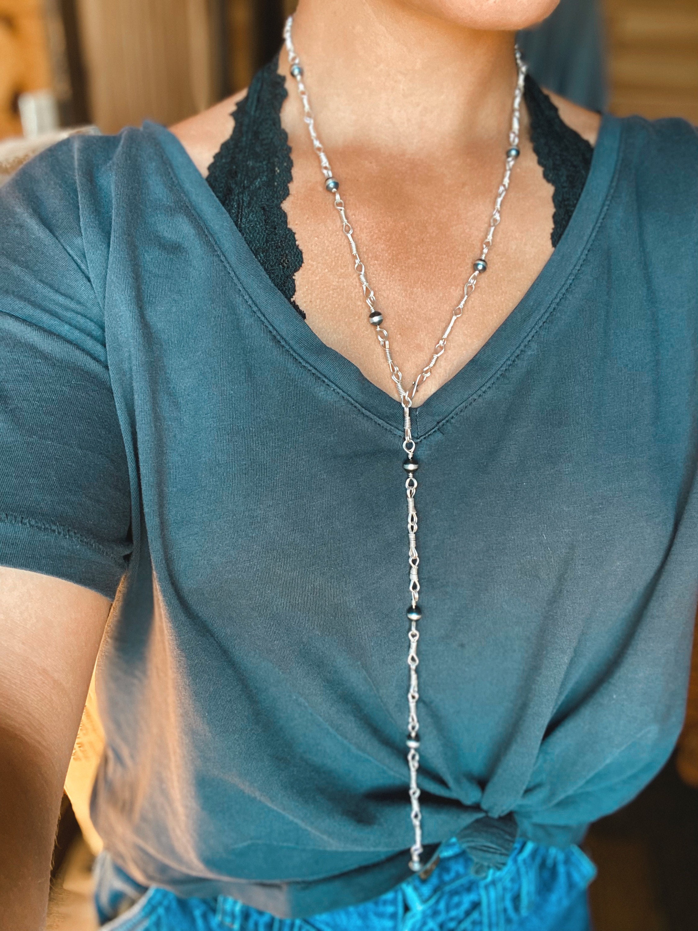 Rope Tough Rein Chain Navajo Pearl Necklace Sterling Silver / Navajo