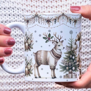 Weihnachtskaffeetasse-Verpackung, Feiertags-Zwerg-Becher PNG, Rentier-Sublimationsdesign, sofortiger Download, festliche Becher PNG, Geschenke für Sie