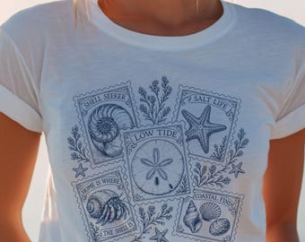 Vintage Coastal Stamp SVG Bundle, Natural History Sea Life PNG, Nautical Ocean Clipart, Sand Dollar Starfish Salt Life Cut File for Cricut