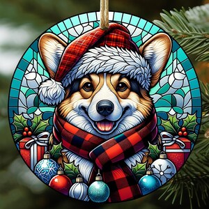 Diseño de archivo PNG de adorno navideño de Corgi, decoración navideña, adornos para árboles de Navidad de diseño redondo, plantilla de sublimación de perros PNG