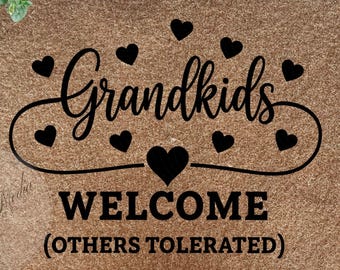 GrandKids Welcome Others Tolerated Doormat Svg- Doormat for Grandparents, Grandma Gift, Grandpa Welcome Mat, Welcome Mat, Funny Porch Decor