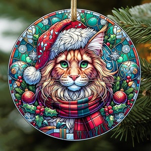 Maine Coon Weihnachtsverzierung PNG-Dateidesign, Katzenfeiertagsdekor, rundes Design Weihnachtsbaumschmuck, Katzensublimation PNG