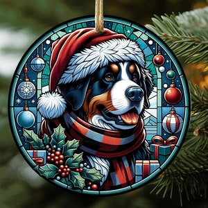 Berner Sennenhund Weihnachtsverzierung PNG-Dateidesign, Feiertagsdekor, rundes Design Weihnachtsbaumschmuck, Hund Sublimation PNG