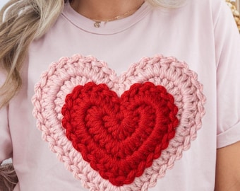 Crochet Heart PNG, Faux Yarn Heart PNG, Chunky Knit Heart Sublimation, Cozy Vday Shirt Design, Vday Preppy PNG, Trendy Valentines Day Png