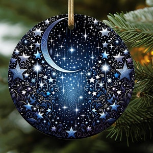 Enfeite de Natal Estrelado Noite PNG Arquivo Design, Decoração de Natal, Decorações de Árvore de Natal de Design Redondo, Modelo de Sublimação de Estrelas PNG