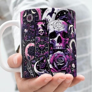 Envoltório de xícara de café de carta de tarô, Dark Romance PNG, Design de sublimação de leitor de romance Download instantâneo, Humor de carta de tarô PNG, Caneca de esqueleto PNG