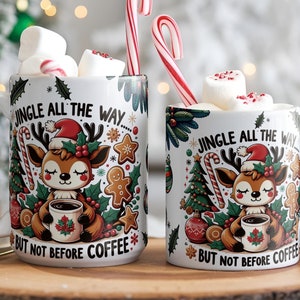 Klingel den ganzen Weg Lustige Kaffeetasse-Verpackung, Weihnachtsfeiertags-Becher PNG, Rentier-Sublimationsdesign, sofortiger Download, Kaffee-Humor PNG