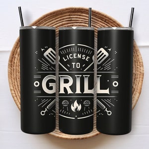 Licença para grelhar Tumbler Wrap para homens, presente de dia dos pais, Tumbler Wrap para marido, presente para amantes de churrasco, sublimação PNG de Tumbler Grill Master