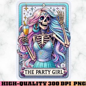 La fête fille carte de tarot PNG, humour drôle de carte de tarot, nouvel an PNG, sublimation squelette juré, T-shirt PNG, tasse PNG