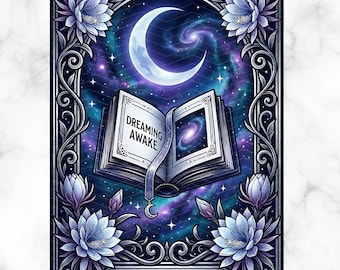 Reader Tarot Card PNG, Dreaming Awake Bookish Tarot Card Humor, Book Stack Sublimation Design, Reading TBR Witchy Tarot Card PNG