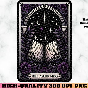 Fell Schlief hier Leser Tarot-Karte PNG, Bücherwurm Tarot-Karte Humor, Buchliebhaber Sublimationsdesign, lesen TBR Witchy Tarot-Karte PNG