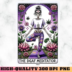 Carta de Tarô DGAF Png, Carta de Tarô Engraçada de Humor de Yoga Sublimação PNG, Tarô de Meditação, Desenhos de Sublimação de Camisa de Esqueleto, Tarô Palavrão PNG