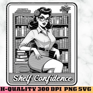 Diseño retro de ama de casa amante de los libros PNG, confianza en los estantes svg, carta del tarot PNG, descarga digital instantánea, pegatinas imprimibles, decoración literaria