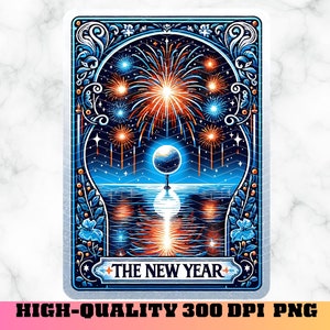 Carta de Tarô de Ano Novo PNG, Carta de Tarô de Feliz Ano Novo, Design de Sublimação de Fogos de Artifício png, Camiseta de Ano Novo 2025 PNG, Fogos de Artifício Png