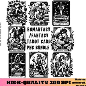 The Romantasy Reader Tarot Card Bundle PNG, Fantasy Reader Tarot png, Bookish png, Buchliebhaber Karten, Lesen Digitale Aufkleber Buchliebhaber PNG