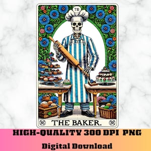 Carta de Tarô The Baker PNG, Humor de Carta de Tarô Baking, Design Engraçado de Esqueleto por Sublimação, Tarô do Chef, Camiseta Tarô Cook PNG