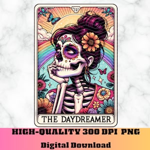 Carta de Tarô The Daydreamer PNG, Carta de Tarô Engraçada com Humor, Design de Sublimação de Esqueleto de Borboleta Sonhadora, Carta de Tarô Rainbow Sun Witchy PNG