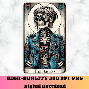 Die Badass Tarot-Karte PNG, lustige Tarot-Karte Humor, Skelett Sublimationsdesign, Tshirt / Tasse PNG